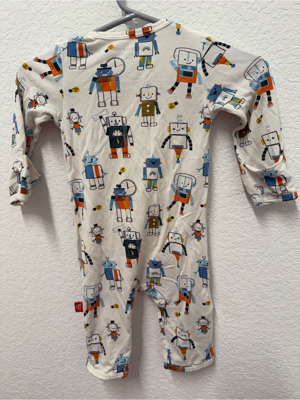 Magnetic Me Robot Print Footie with Blue and Orange Accents - Picture 4 of 4